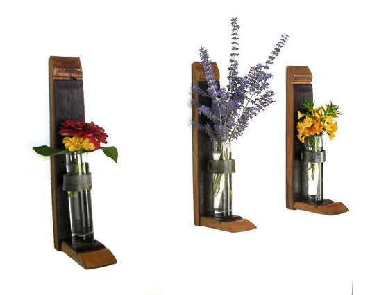 Wine Barrel Wall Hanging Flower / Candle Holders - Isotria - set of 3 made from retired CA Wine Barrels 100% Recycled!