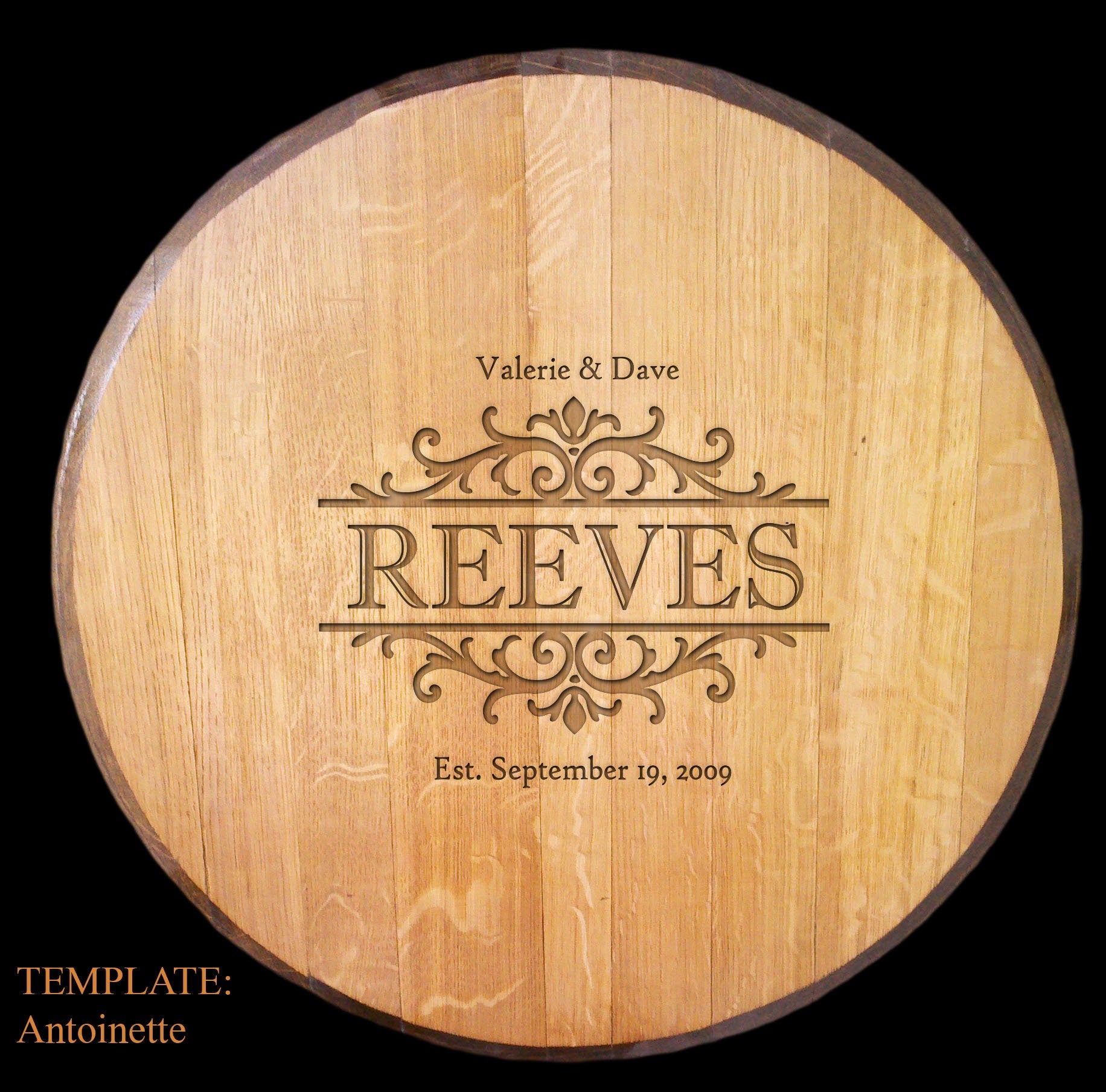Wine Barrel Personalized Wal Art or Wedding Guestbook - Signo - made from Napa wine barrel head with custom engraving