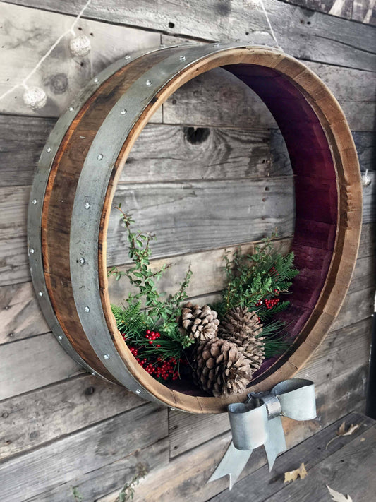 Wine Barrel Wall Wreath Door Hanger Holiday Display - Vairaa - Retired Napa Wine Barrel