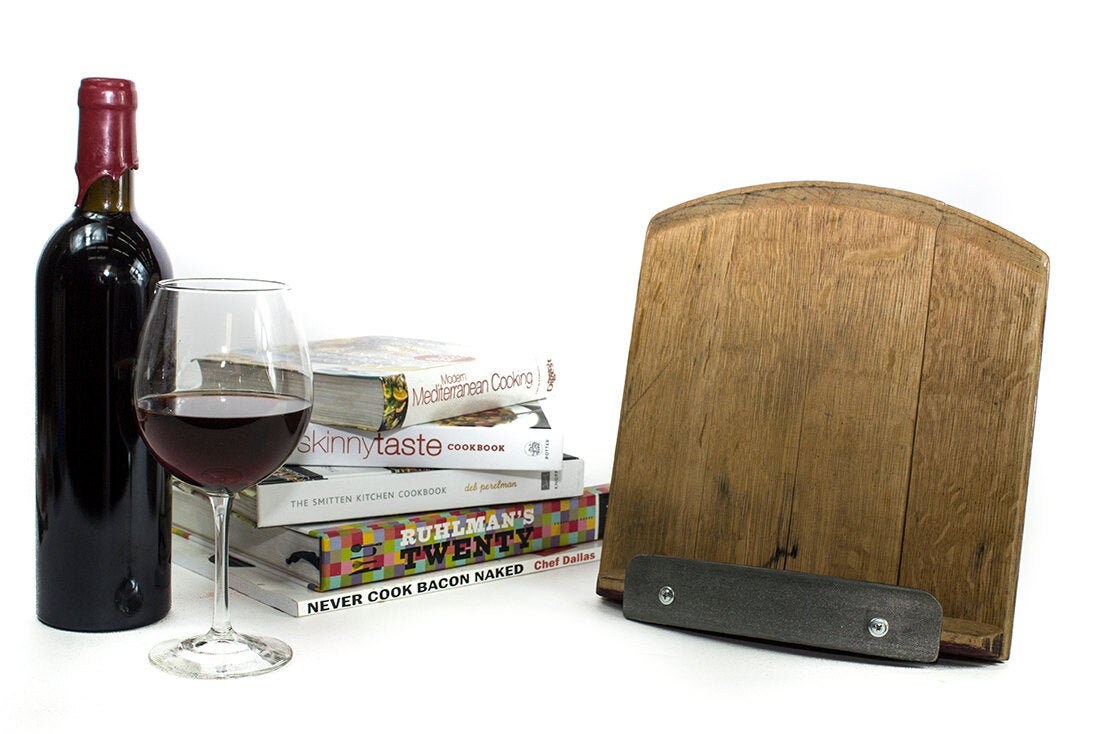 Wine Barrel Cookbook Stand and Tablet Holder - Tuki - Made from reclaimed wine barrels. 100% Recycled!