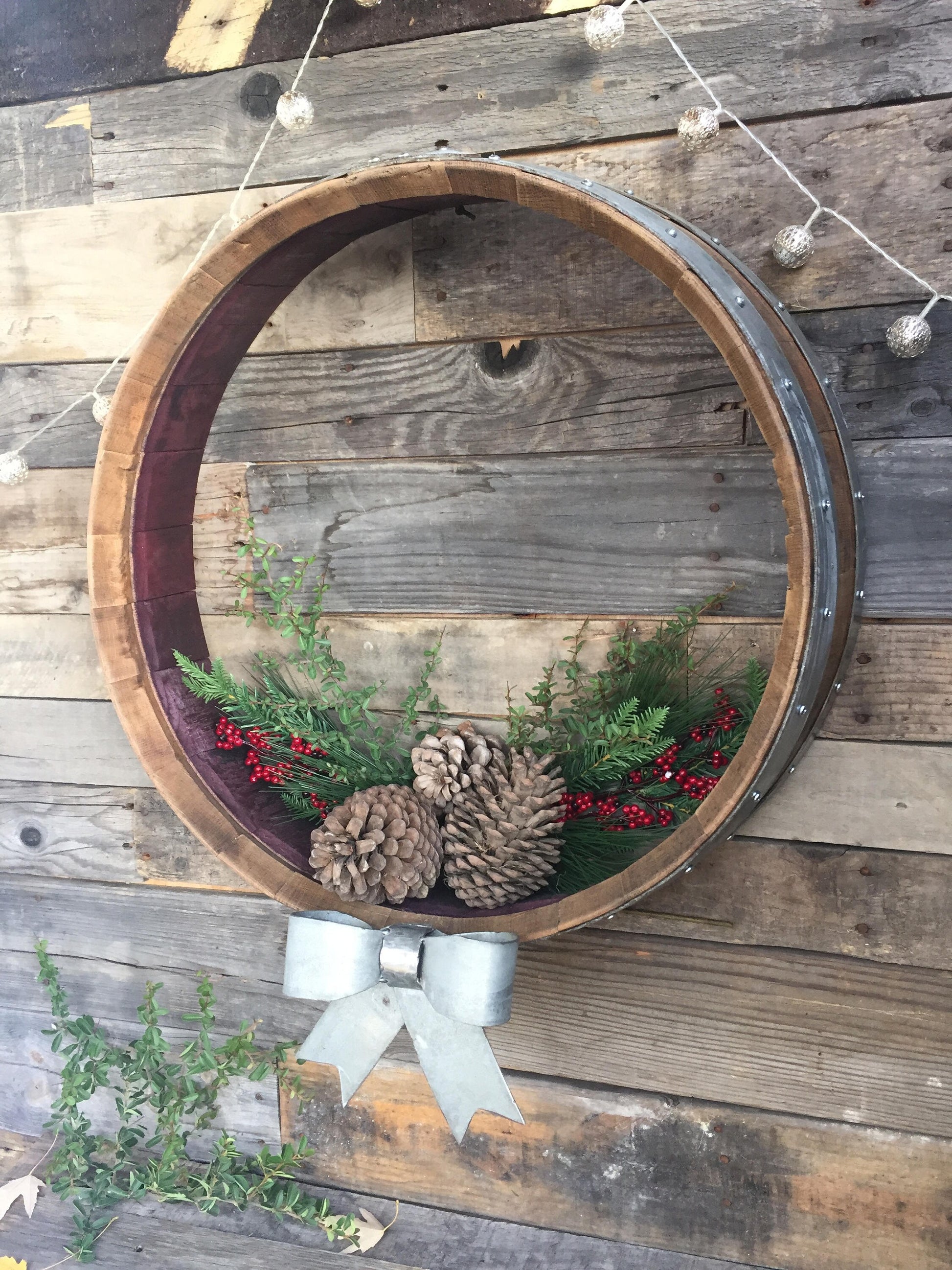 Wine Barrel Wall Wreath Door Hanger Holiday Display - Vairaa - Retired Napa Wine Barrel