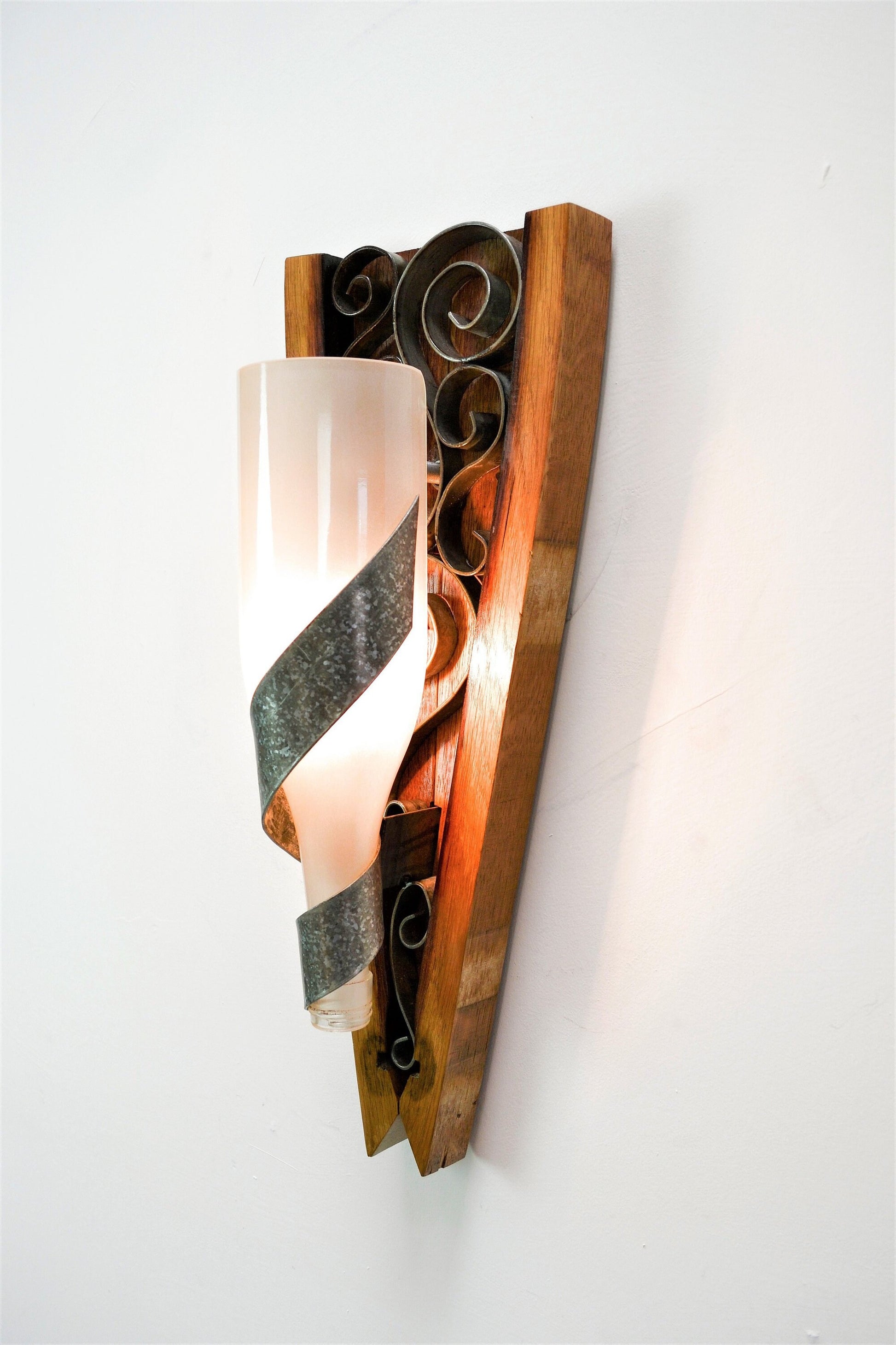 Wine Barrel Sconce - Kovita - Made from retired California wine barrels and bottle - 100% Recycled!