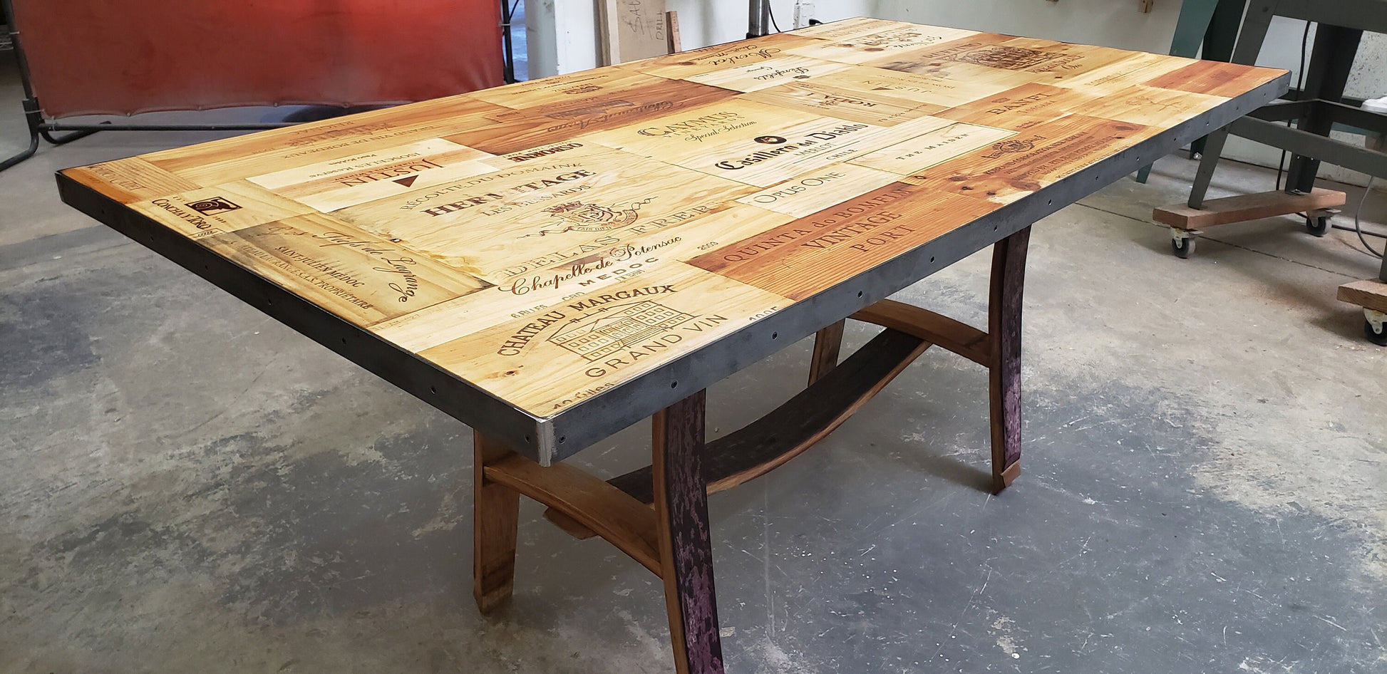 Wine Crate Dining Table - Tafla - Made from reclaimed wine barrels + wine crates 100% Recycled!