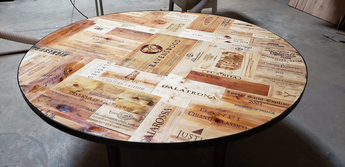 Wine Crate Dining Table - Tabella - Reclaimed wine crates and steel base