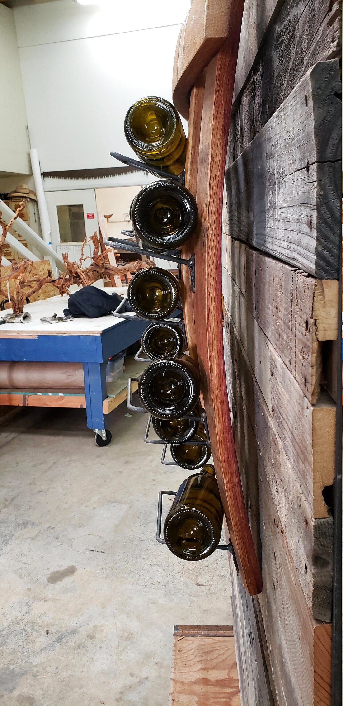 Wall Wine Bottle Rack and Display - Traminer - Made from retired California Wine Barrels. 100% Recycled!