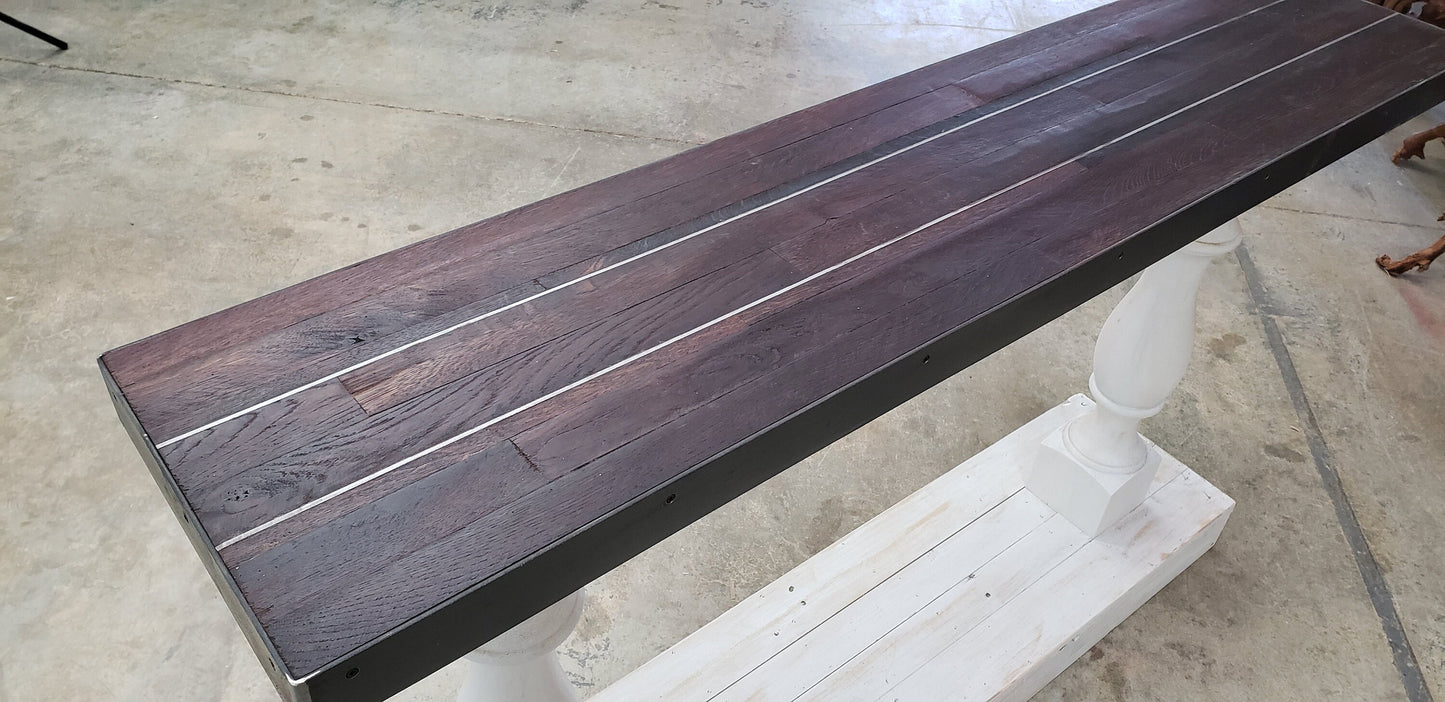 California Oak Wine Tank Entry / Sofa / Console Table - Lono - Reclaimed Staves and Steel. 100% Recycled!