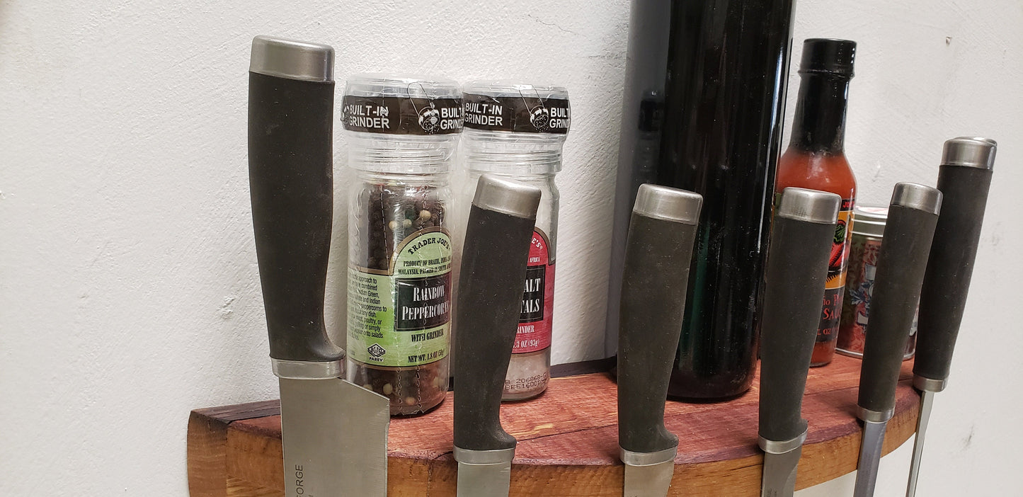 Wine Barrel Knife Rack and Shelf - Tana - Made from retired Napa Wine Barrels - 100% Recycled!