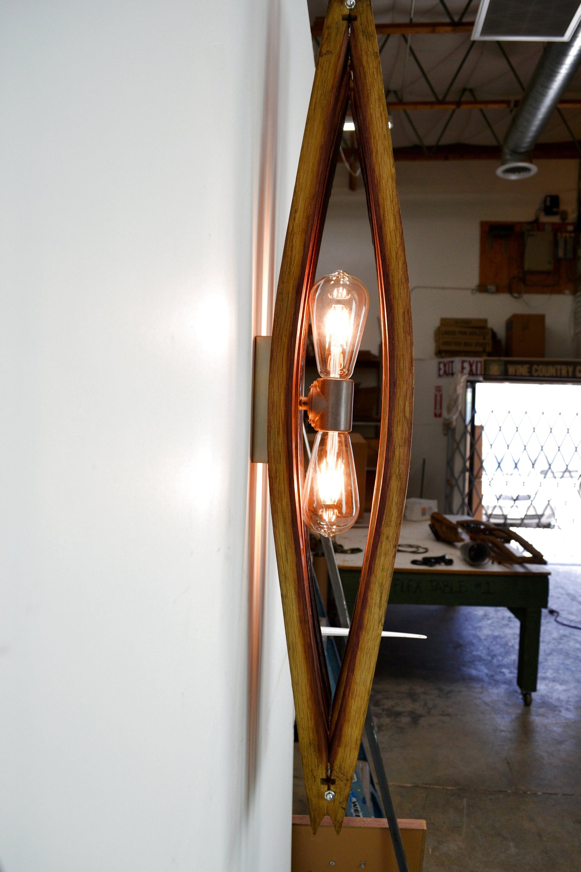 Wine Barrel Wall Sconce Vanity Light - Vartej - made from retired California wine barrels. 100% Recycled!