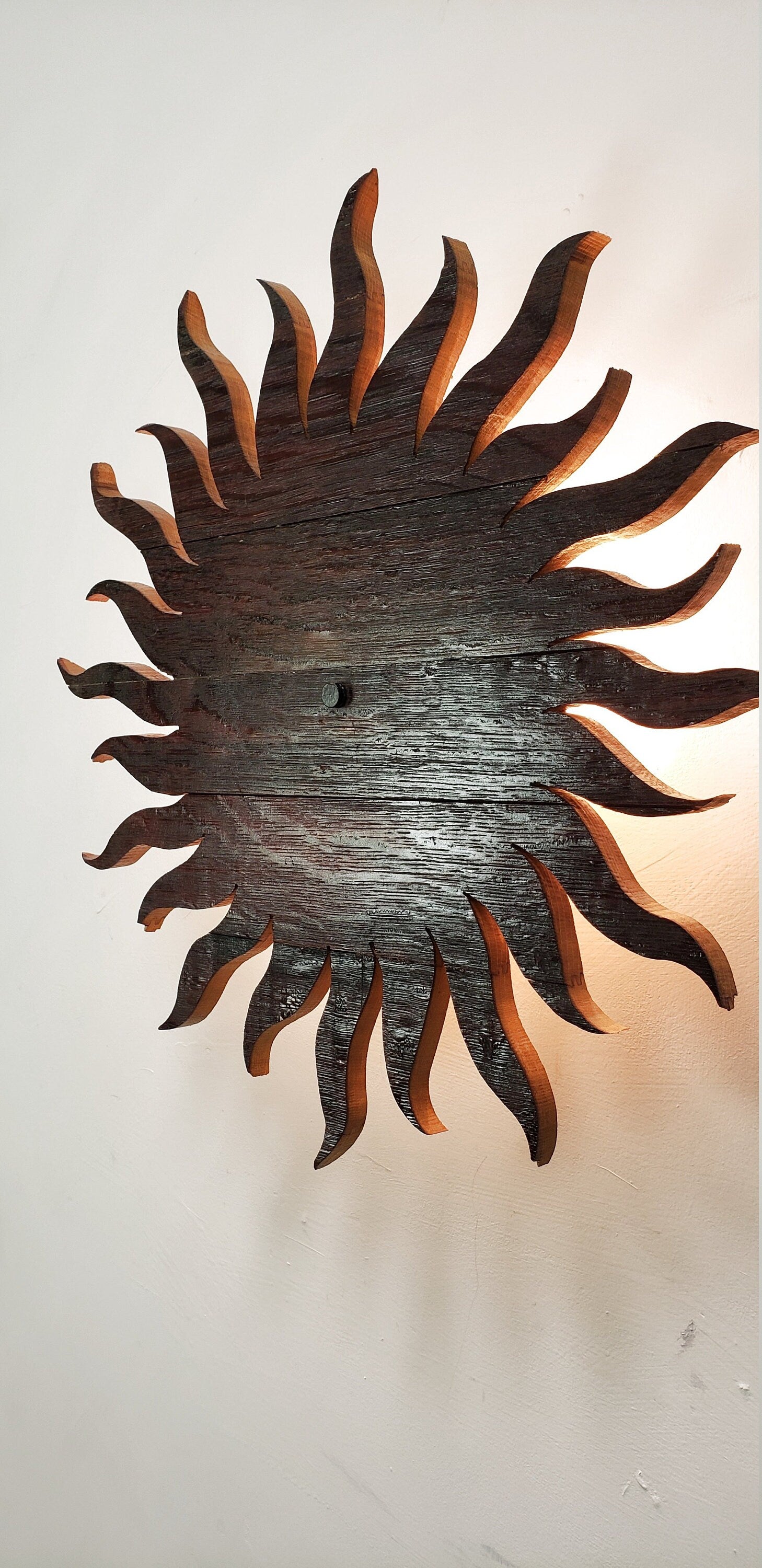 Sun Wine Barrel Wall Sconce - Pelor - Made from retired CA wine barrels. 100% Recycled!