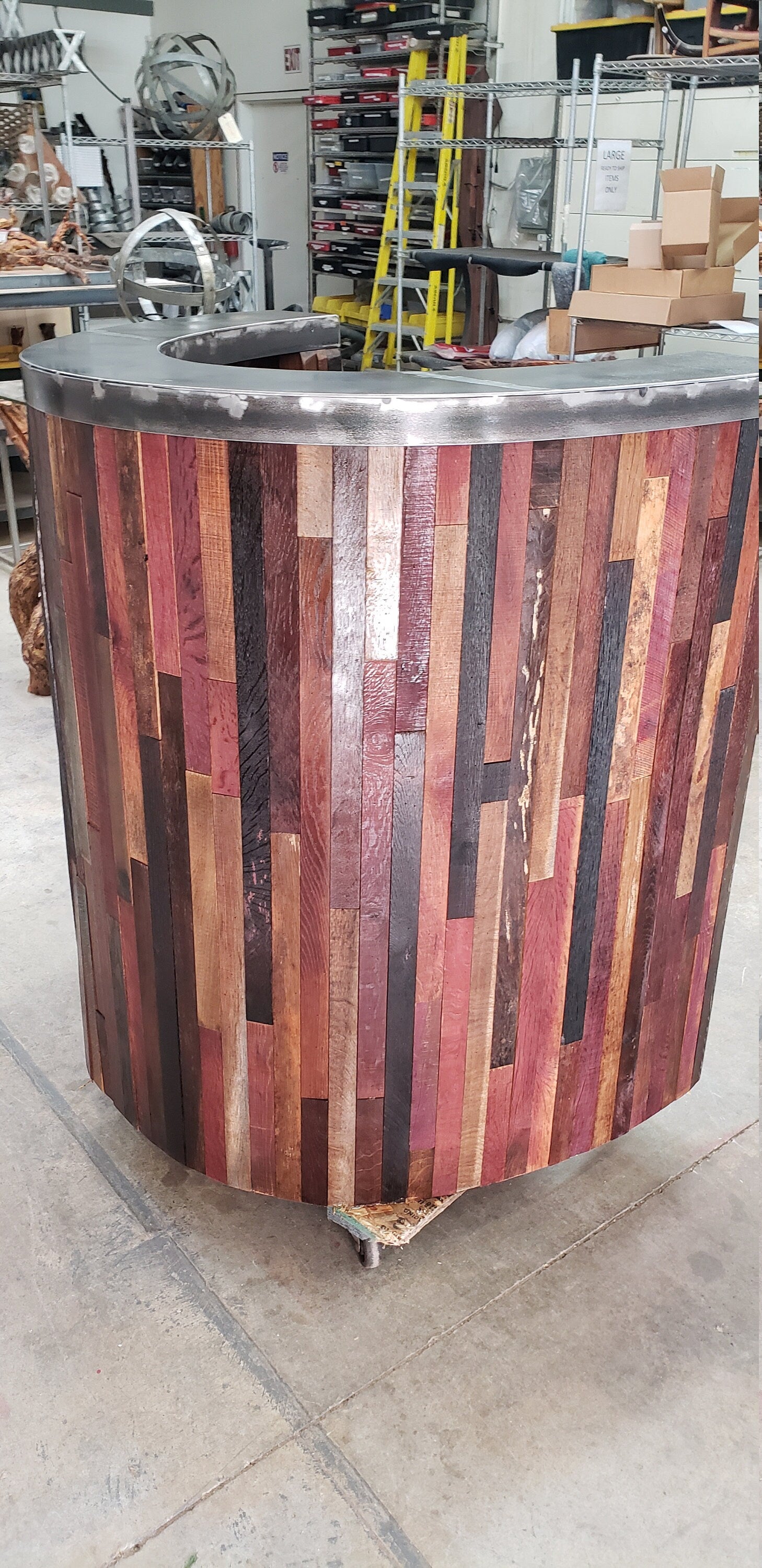 Wine Barrel Curved Bar or Hostess Stand - Curve - Made from retired California wine barrels. 100% Recycled!