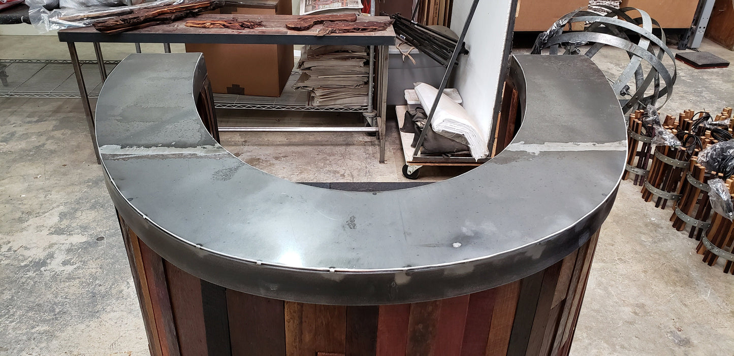 Wine Barrel Curved Bar or Hostess Stand - Curve - Made from retired California wine barrels. 100% Recycled!