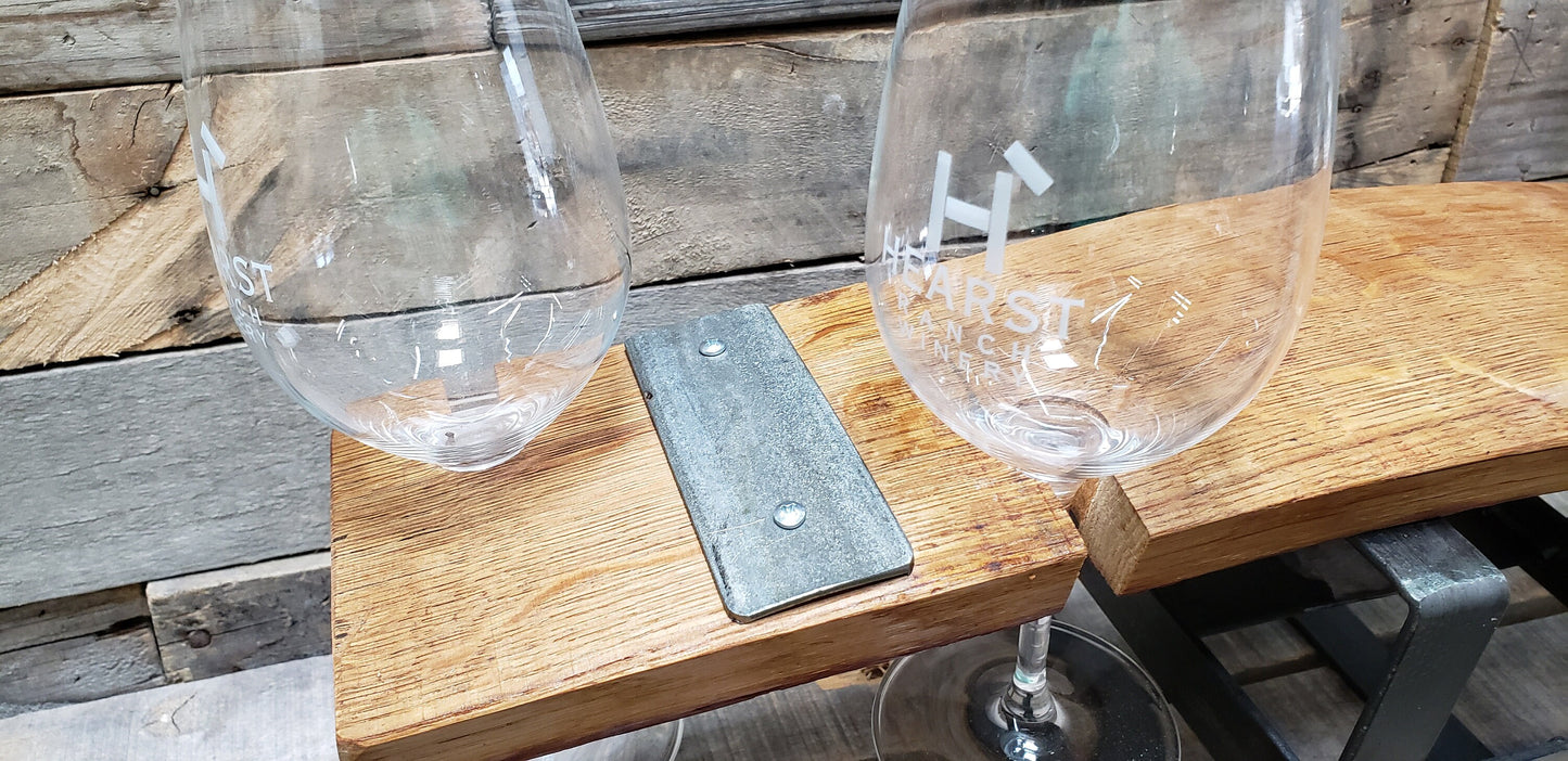 Barrel Stave Wine Flight - Temiz - 4 glass stand made from retired CA wine barrels 100% Recycled!