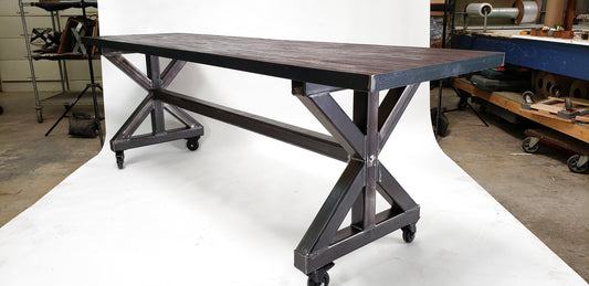 Mobile Tasting Dining Table - Tirah - Table Made from retired CA wine barrels and recycled steel. 100% Recycled!