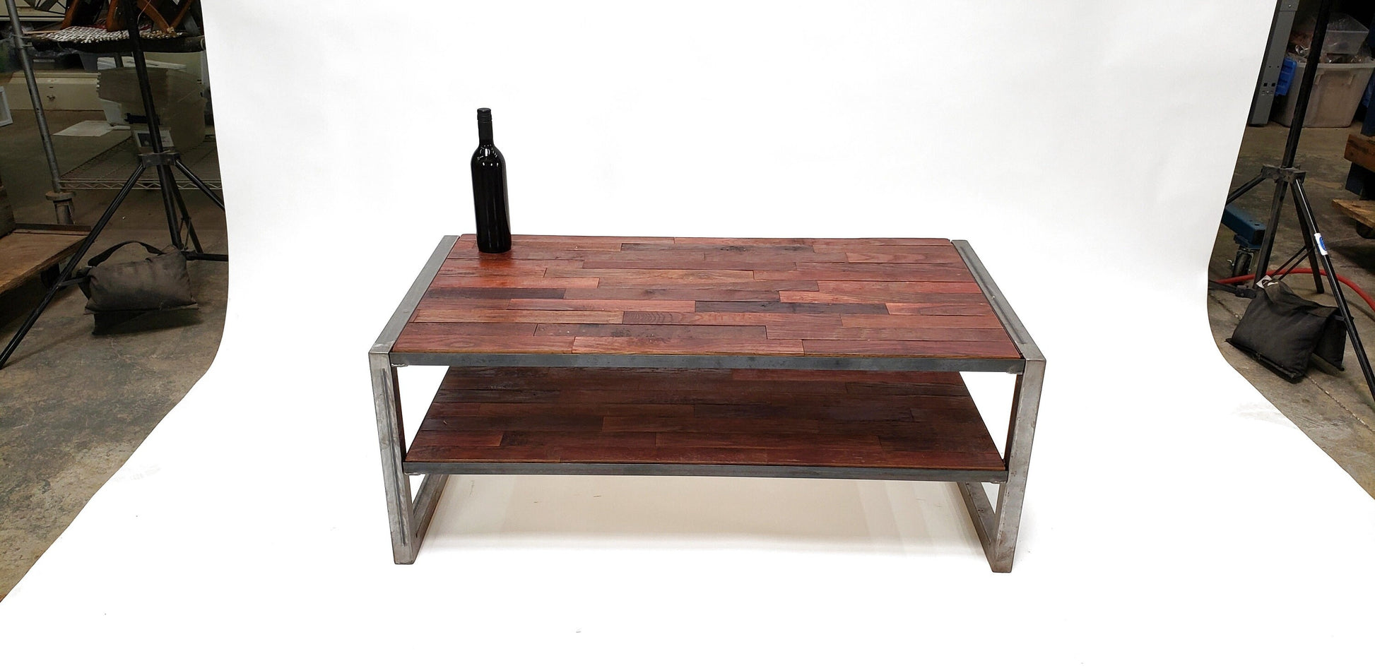 California Wine Barrel and Hand Welded Recycled Steel Coffee Table - Kafe - Cask Oak Side Table. 100% Recycled!