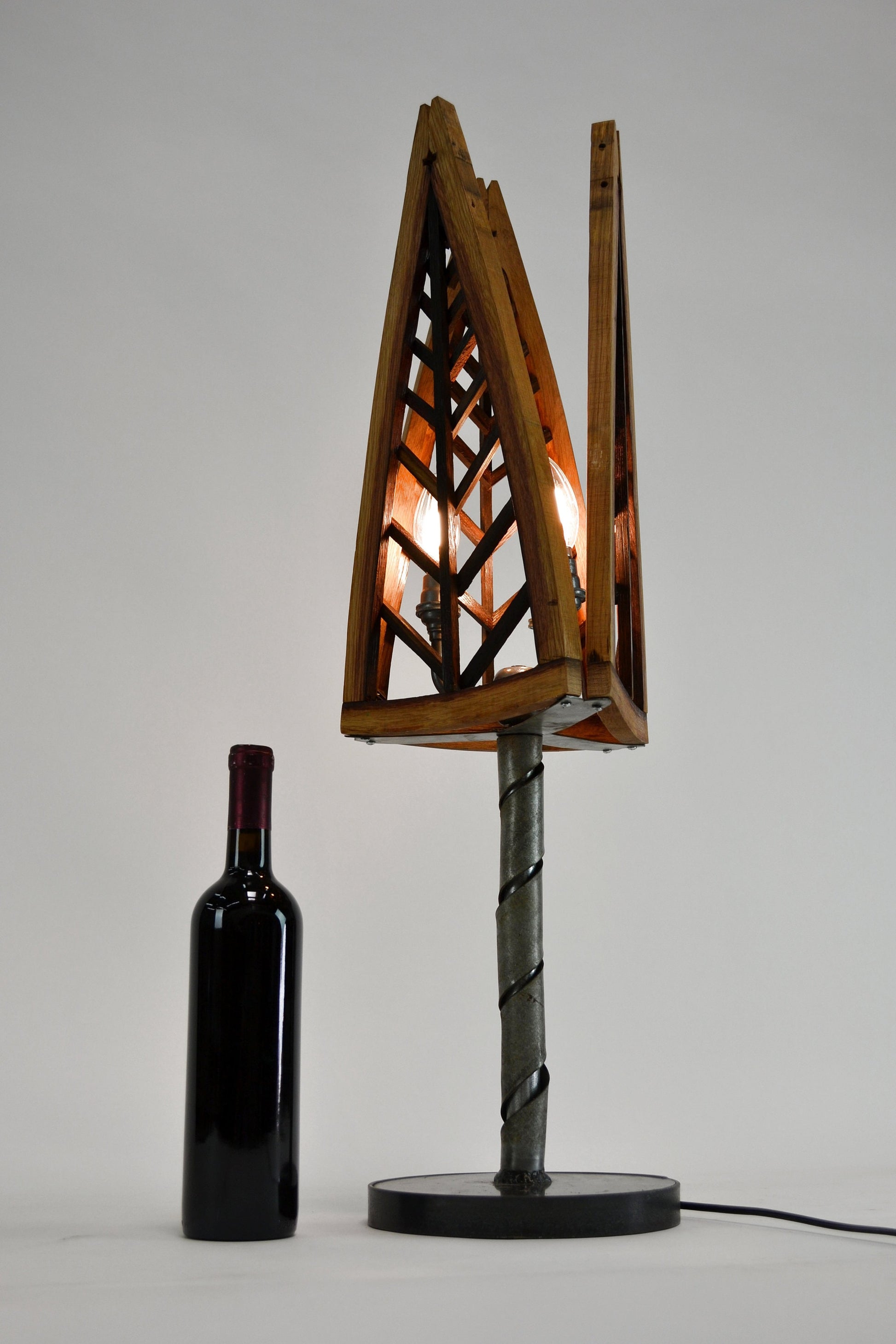 Wine Barrel Table Lamp - Folha - Made from retired wine barrel rings and staves 100% Recycled!