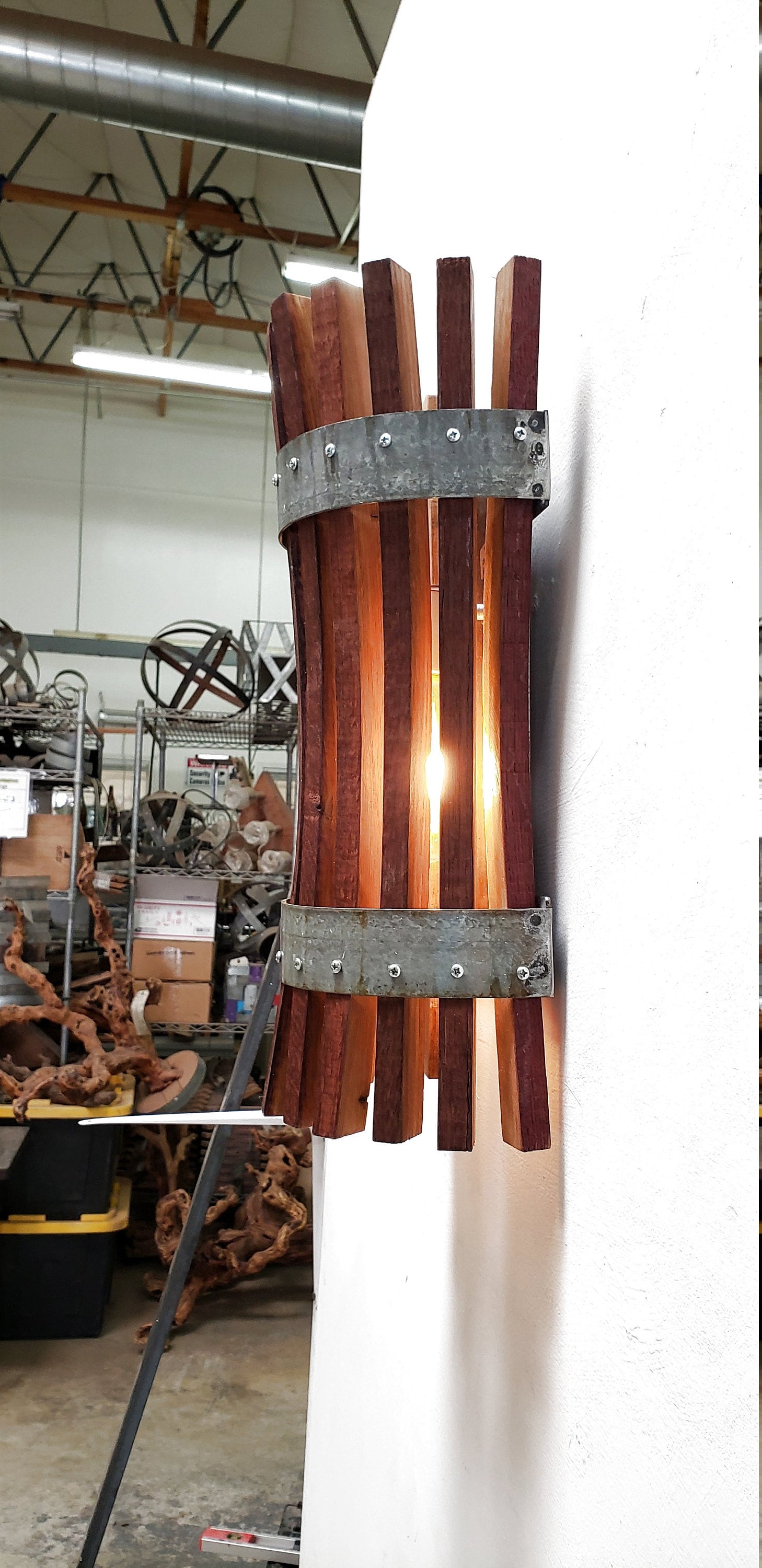 Wine Barrel Wall Sconce - Kata - Made from retired California wine barrels 100% Recycled!