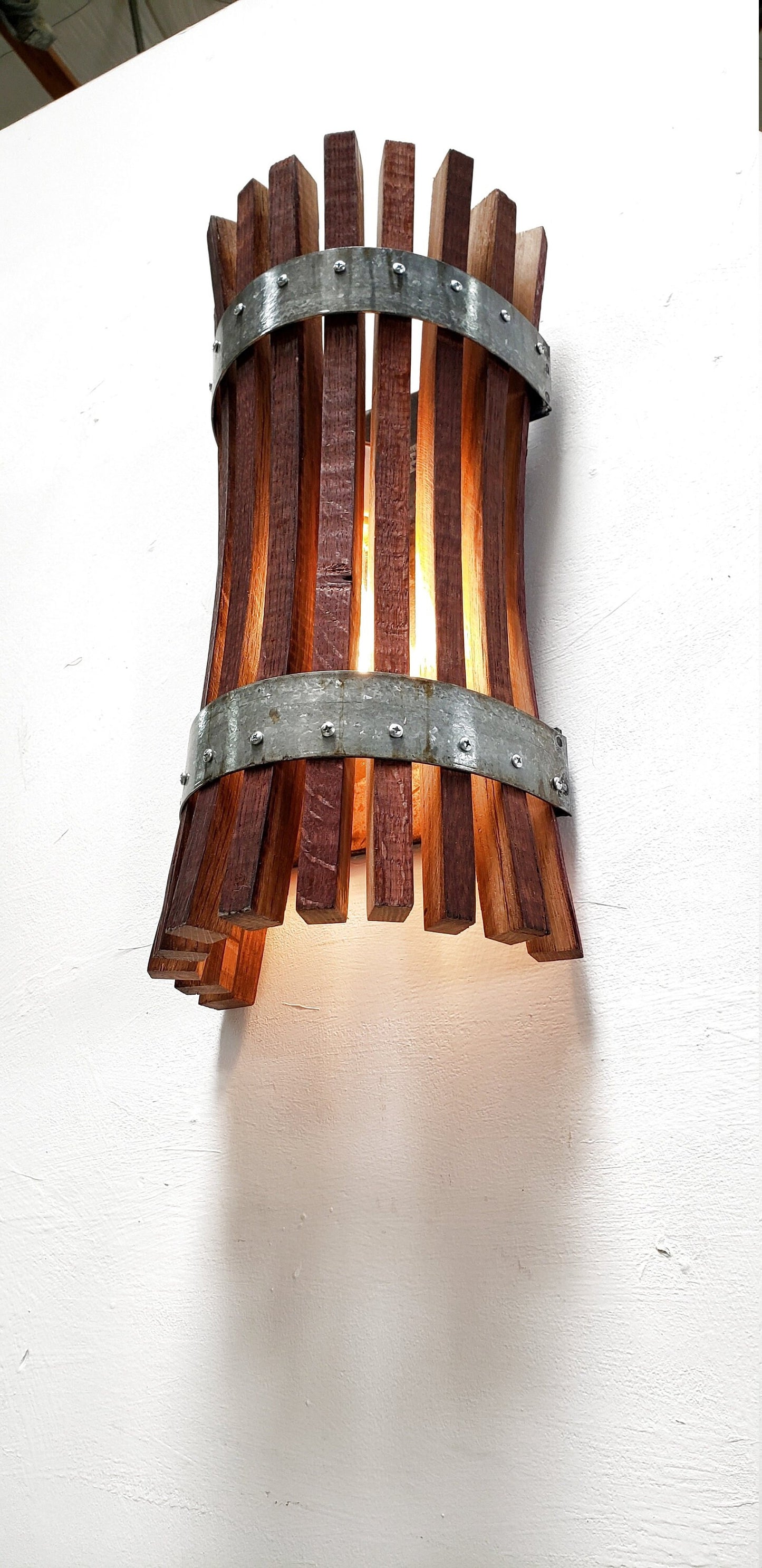 Wine Barrel Wall Sconce - Kata - Made from retired California wine barrels 100% Recycled!