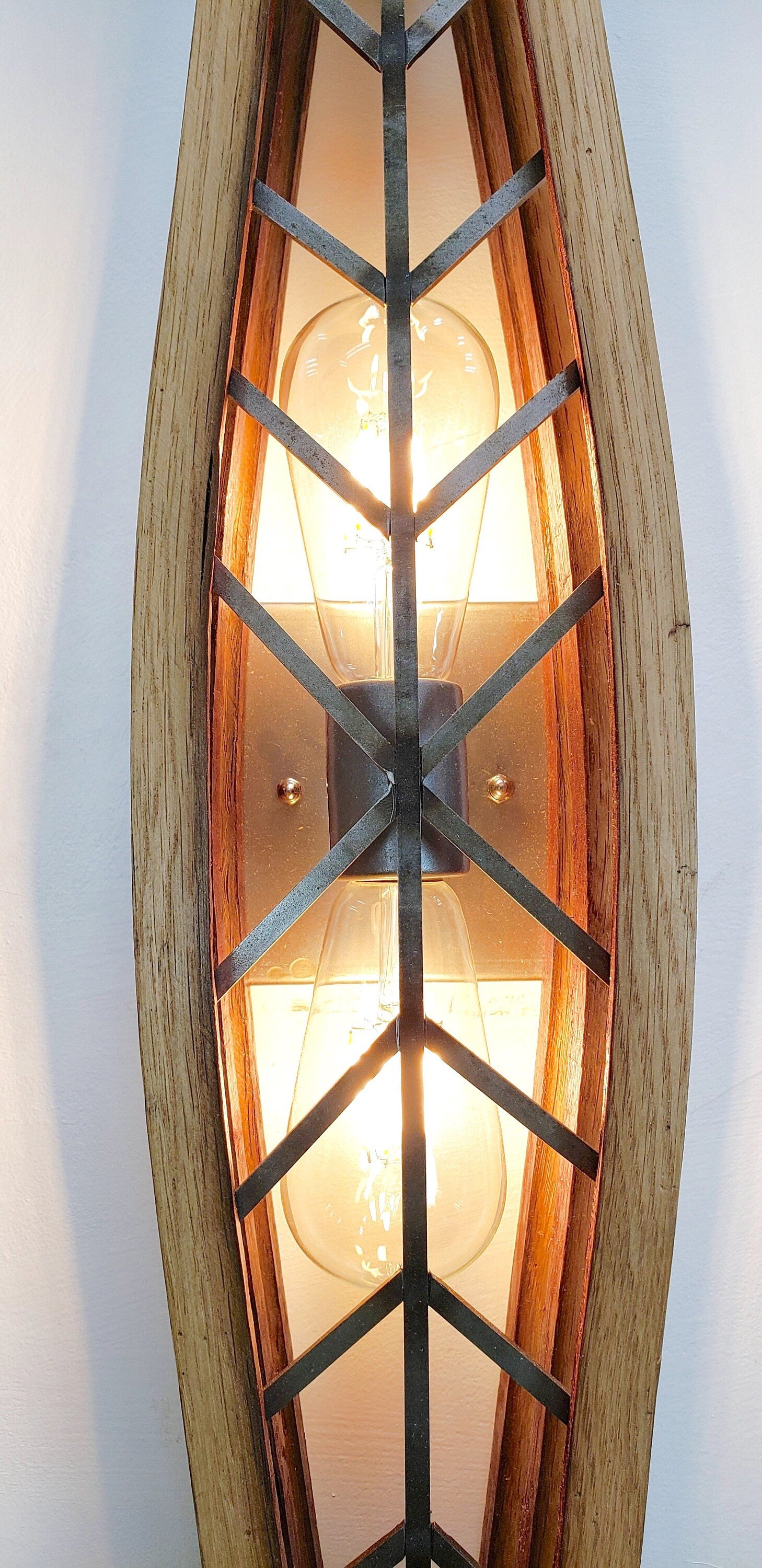Wine Barrel Stave and Ring Wall Sconce - Fey - Made from retired California wine barrels. 100% Recycled!