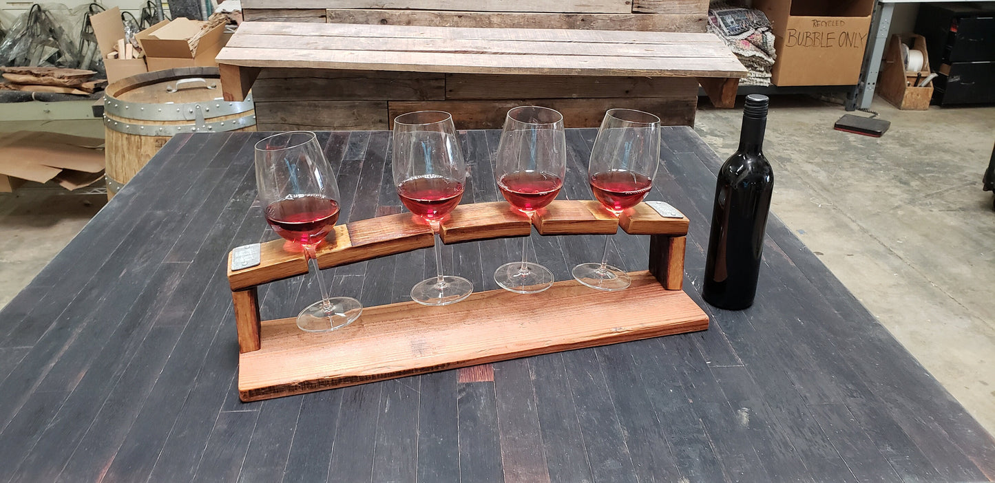 Barrel Stave Wine Flight - Safa - Glass Server made from retired California wine barrels 100% Recycled!