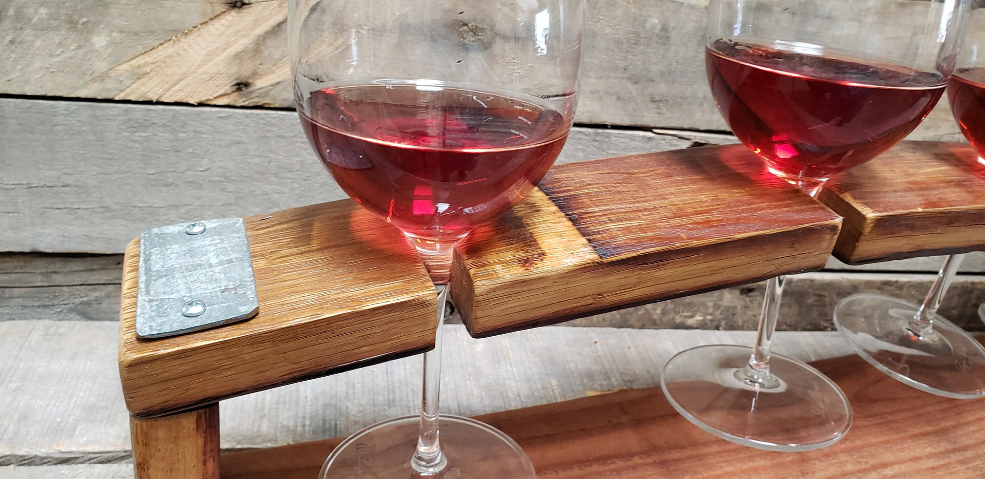 Barrel Stave Wine Flight - Safa - Glass Server made from retired California wine barrels 100% Recycled!
