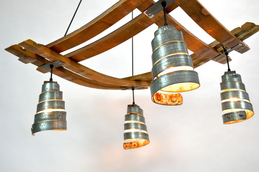 Wine Barrel Stave Chandelier - Corba Meryl - Made of retired Napa CA wine barrels and rings - 100% Recycled!