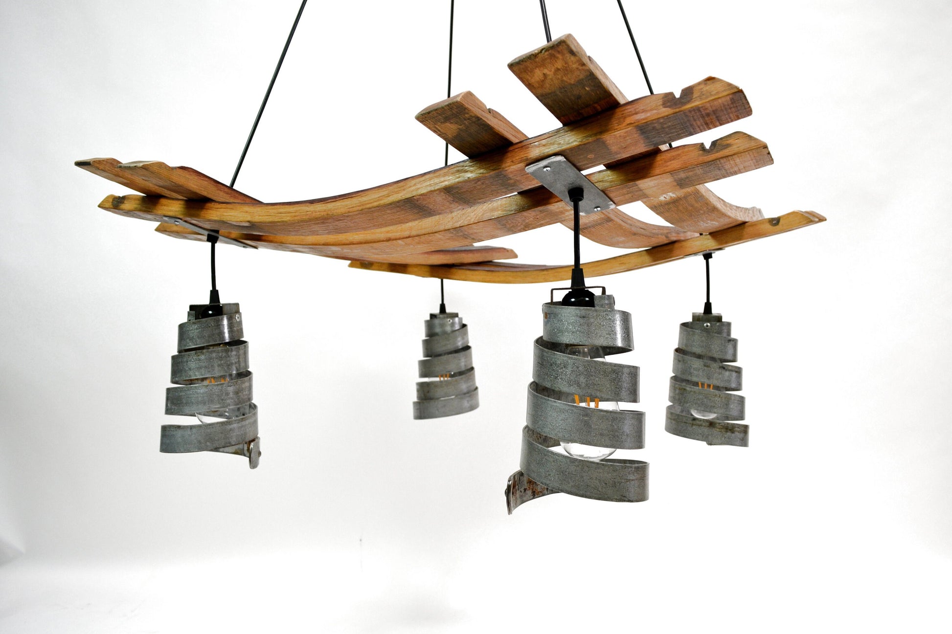 Wine Barrel Stave Chandelier - Corba Meryl - Made of retired Napa CA wine barrels and rings - 100% Recycled!