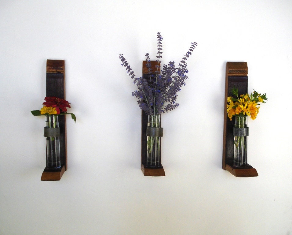 Wine Barrel Wall Hanging Flower / Candle Holders - Isotria - set of 3 made from retired CA Wine Barrels 100% Recycled!