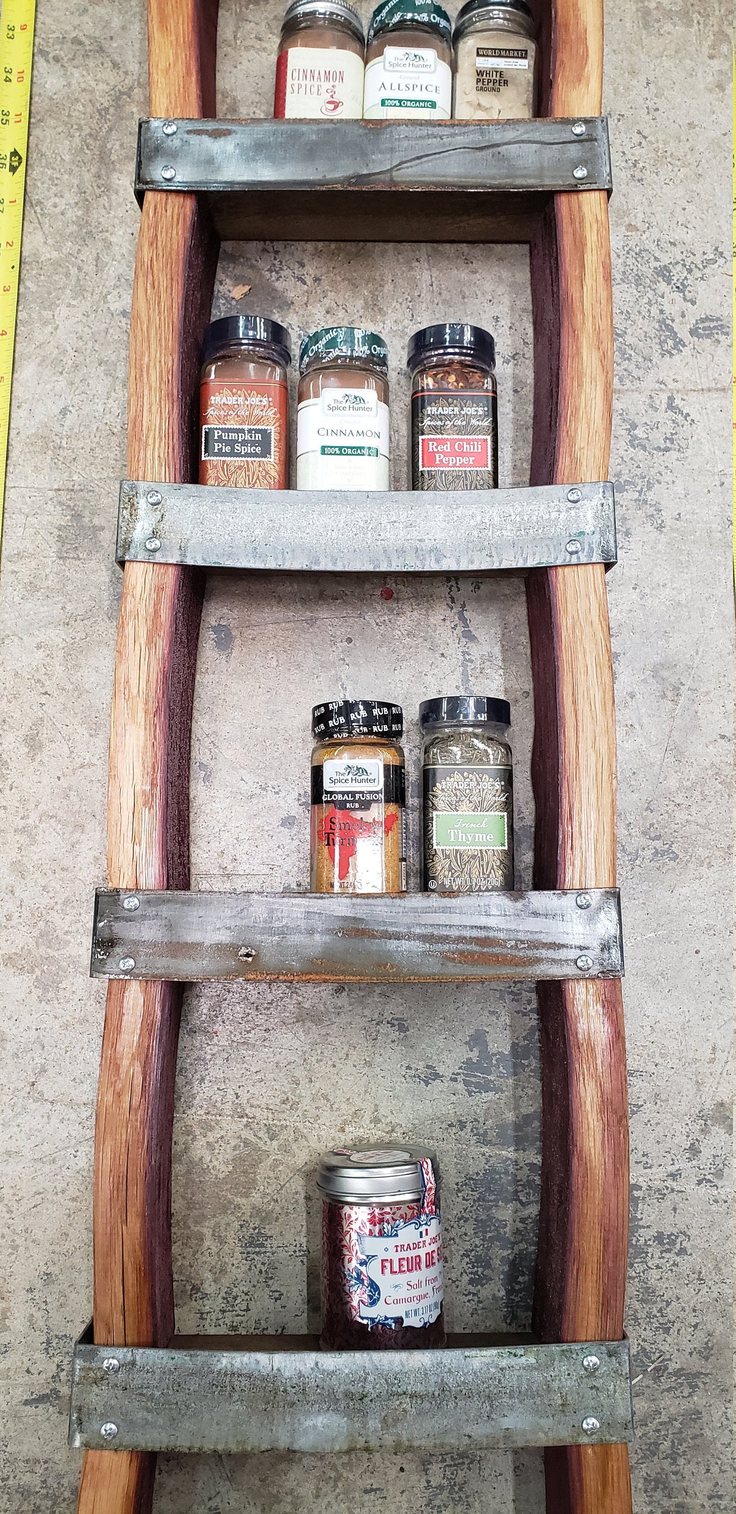 Wine Barrel Wall Spice Rack Display - Coriander - Made from retired California wine barrels