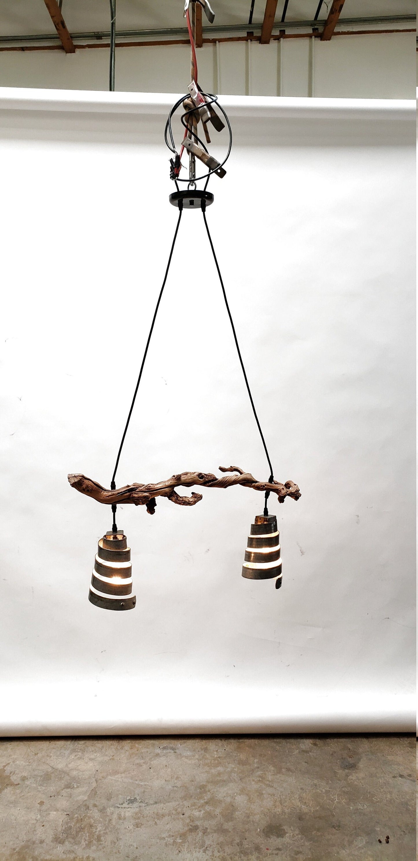 Grapevine Pendant Chandelier - Marsanne - Made from retired CA wine barrel rings and grapevines. 100% Recycled!