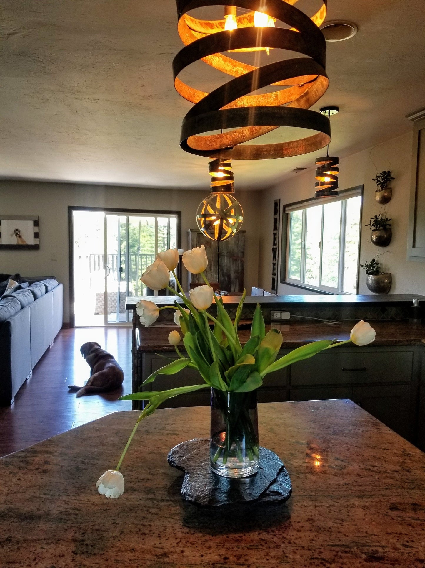Wine Barrel Ring Cylinder Pendant Light - Potes - Made from retired CA wine barrel rings. 100% Recycled!