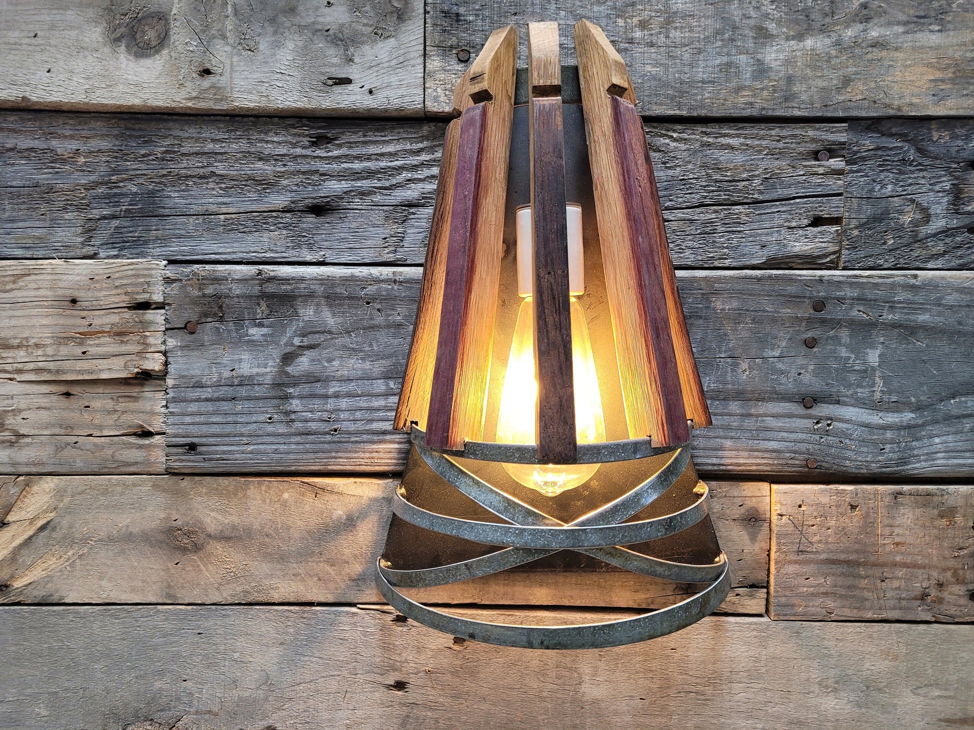 Wine Barrel Wall Sconce - Tenda - Made from retired California wine barrels 100% Recycled!