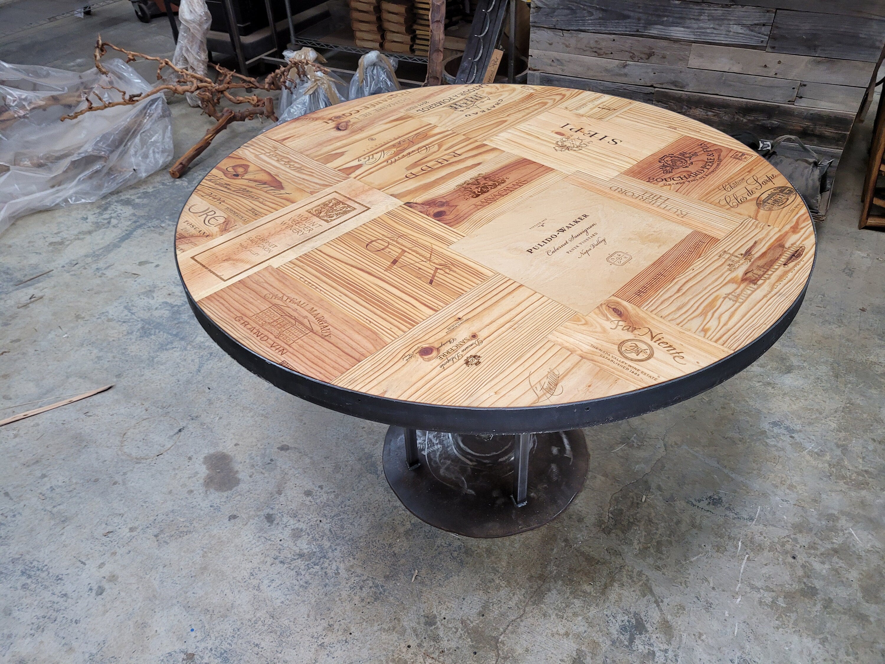 Wine crate side outlet table