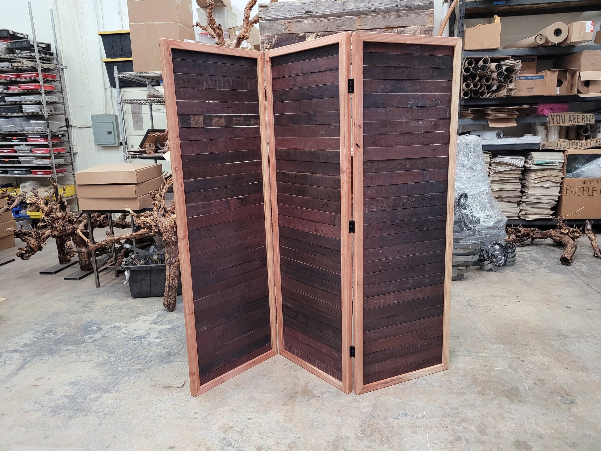 Wine Barrel Room Divider Folding Screen - Legnoso - made from retired California wine barrels. 100% Recycled!