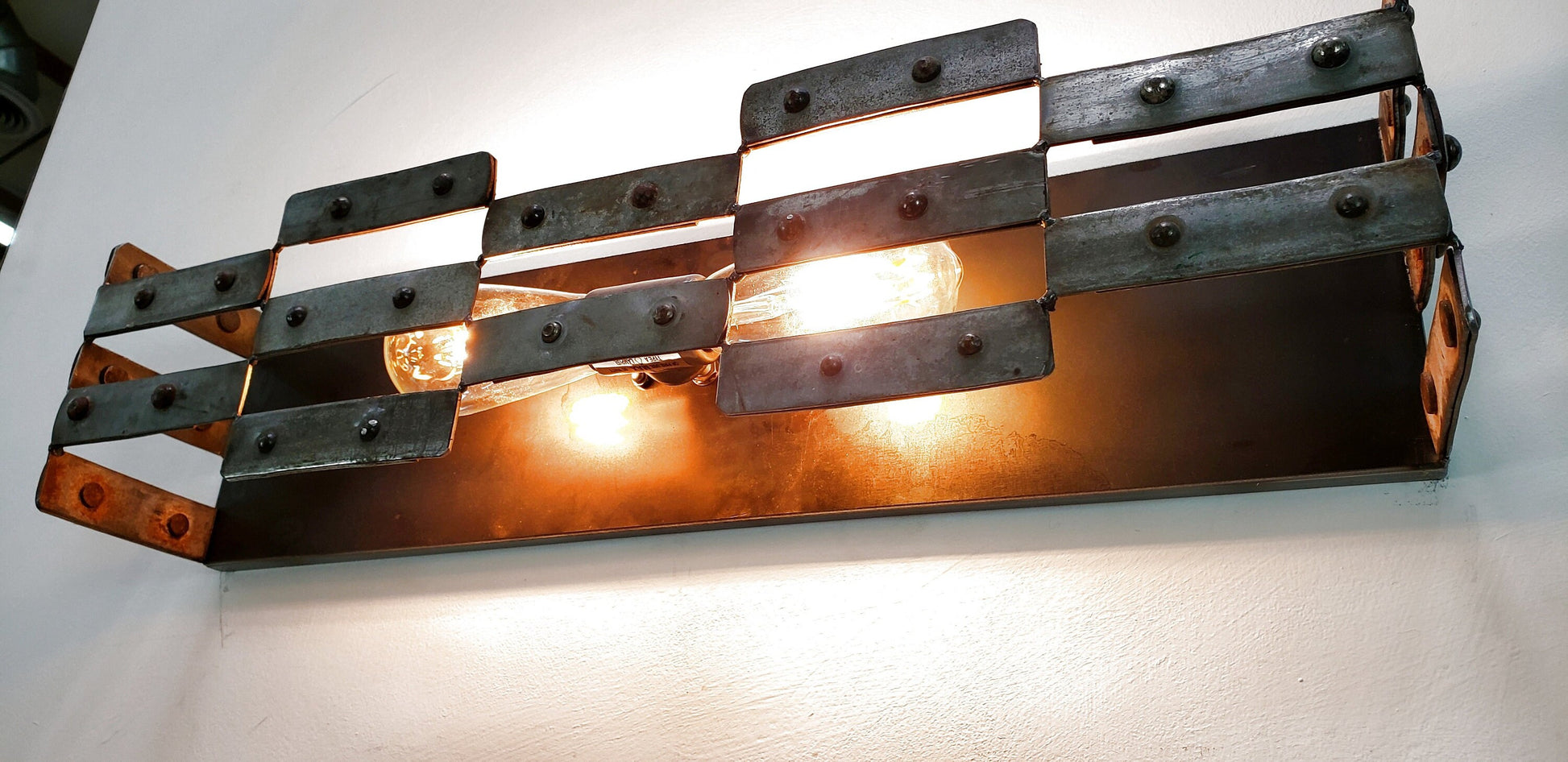 Wine Barrel Wall Sconce - Step Stool to Heaven - retired California wine barrel ring steel. 100% recycled!