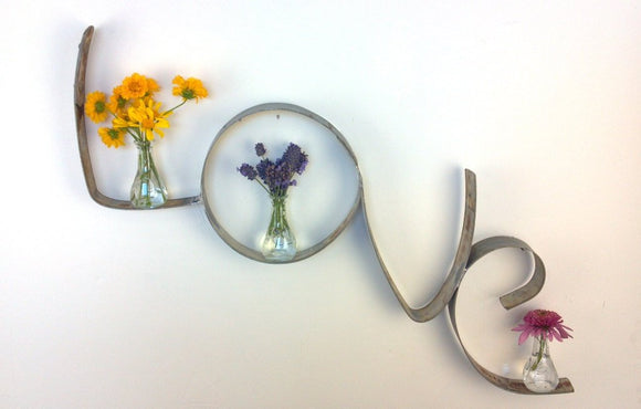 LOVE with vases - Wine Barrel Ring Sign  and candle holders 