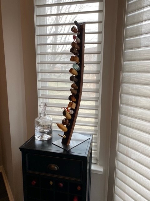 Mounted hot Wine Bottle Stopper Display - Five and Twenty - Made from reclaimed CA wine barrels. 100% Recycled!