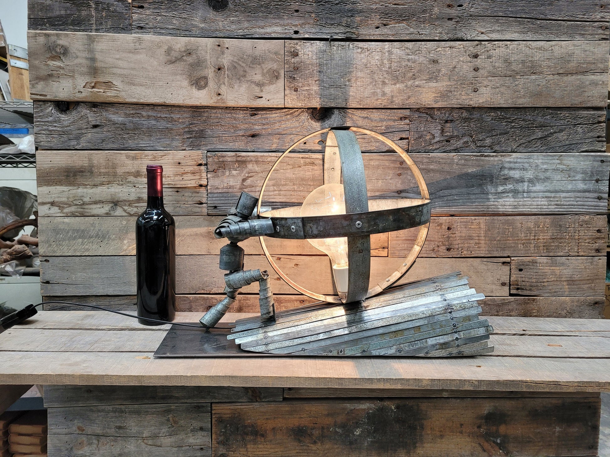 Wine Barrel Desk Lamp - Sisyphus - Made from retired Napa wine barrel rings. 100% Recycled!