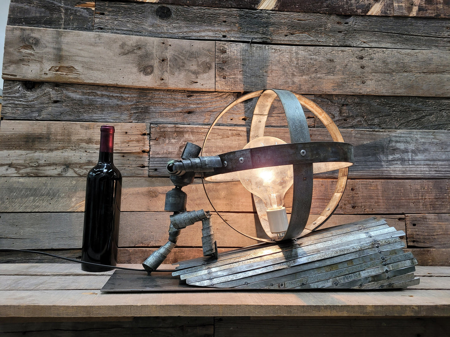 Wine Barrel Desk Lamp - Sisyphus - Made from retired Napa wine barrel rings. 100% Recycled!