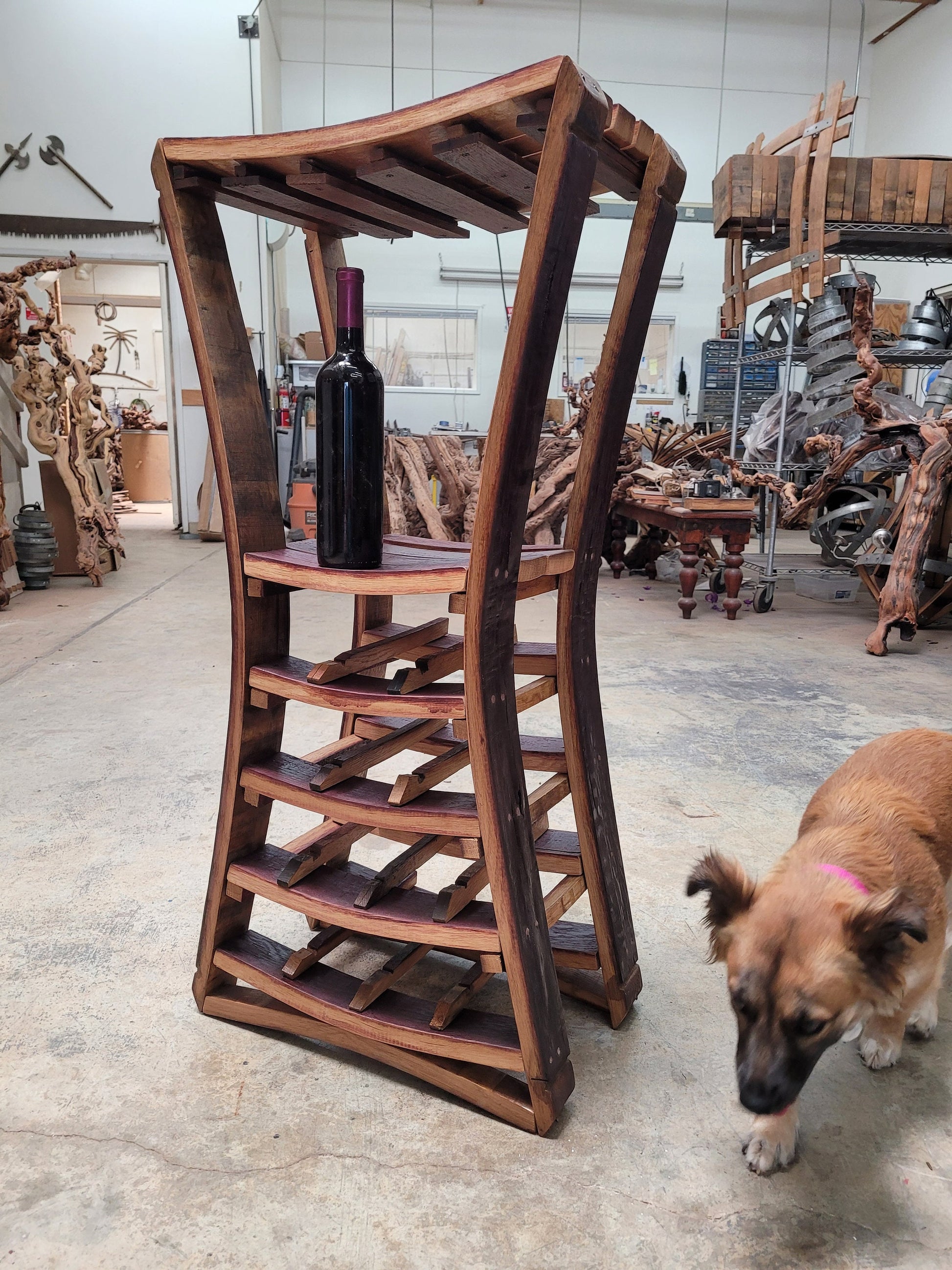 SALE Large Narrow Wine and Glass Rack - Estrecho - Made from retired California wine barrels. 100% Recycled! 052722-33