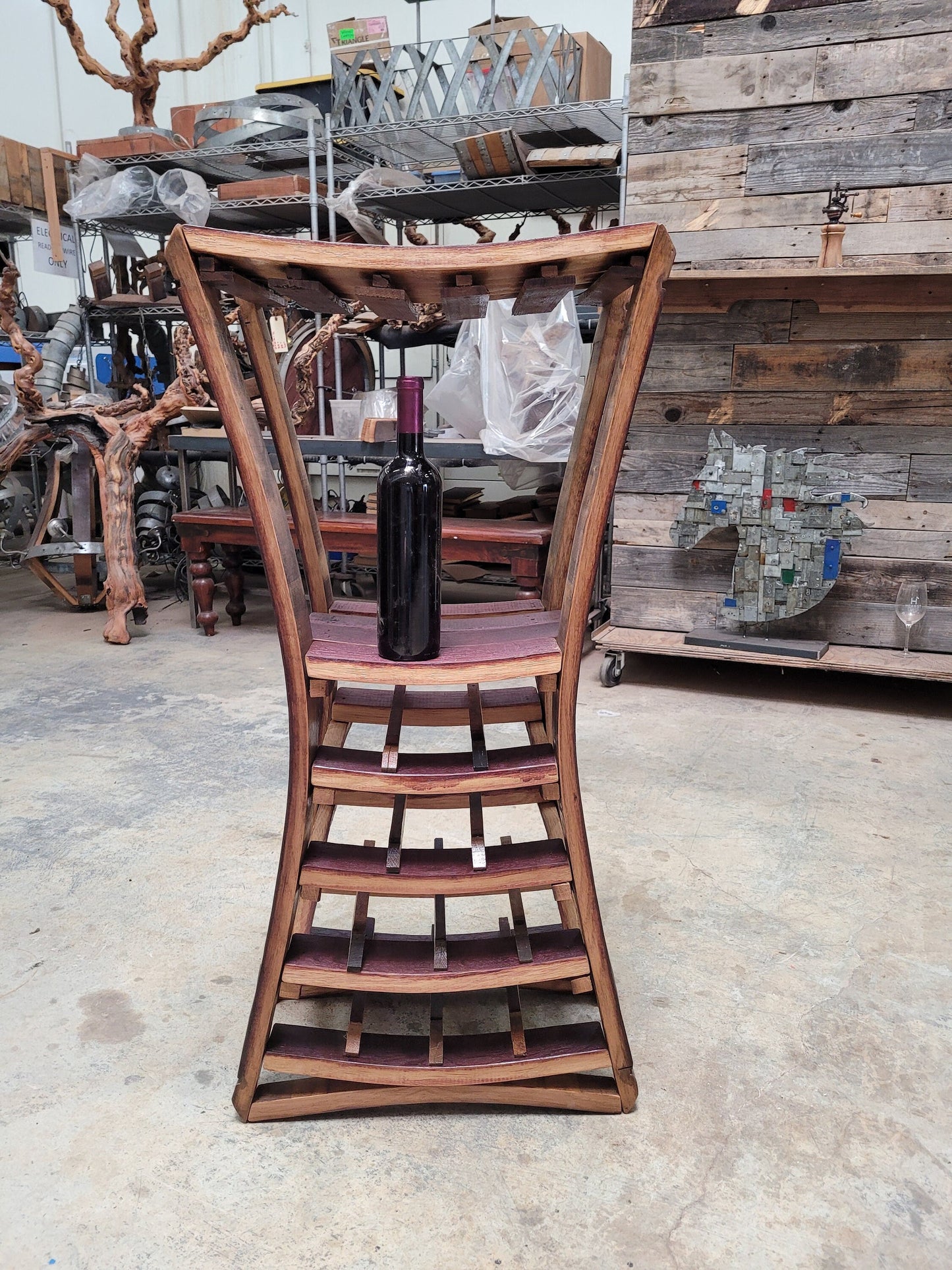 SALE Large Narrow Wine and Glass Rack - Estrecho - Made from retired California wine barrels. 100% Recycled! 052722-33