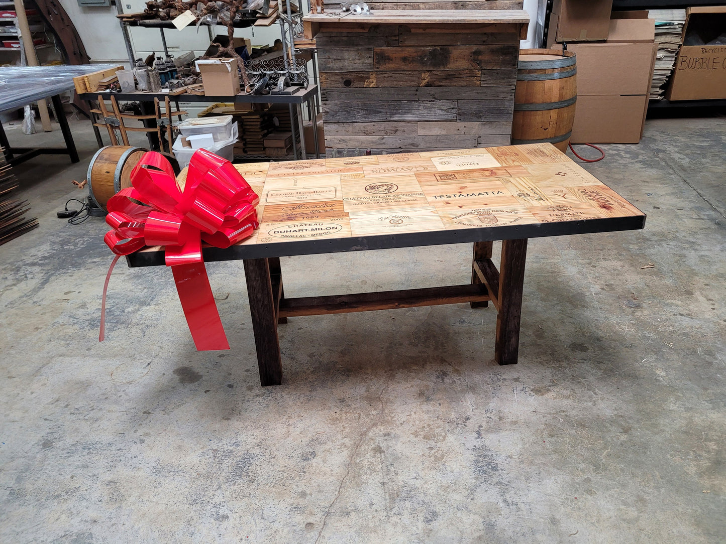 Wine Crate Dining Table - Batang - Made from reclaimed wine barrels and wine crates. 100% Recycled!