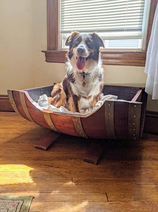 Wine Barrel Pet Bed - Leaba - Cat and Dog Bed made from retired Napa wine barrels. 100% Recycled!