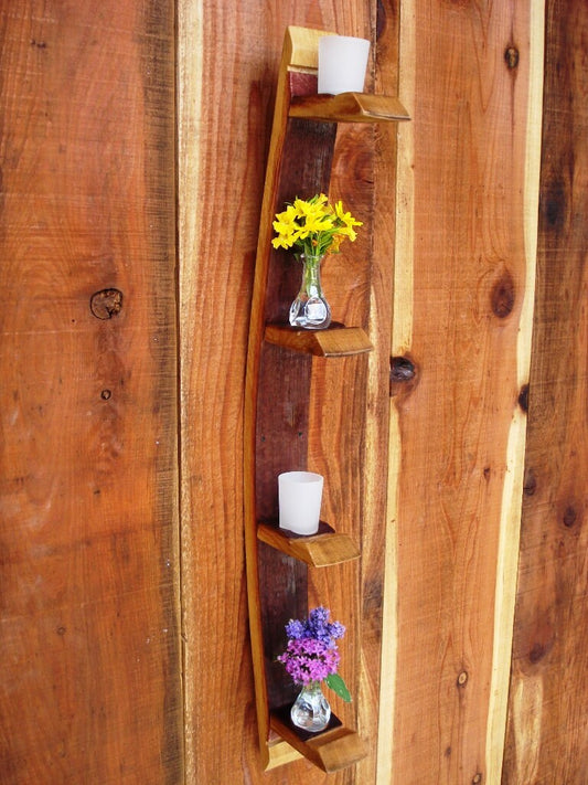 Wine Barrel Candle and Flower Holder - Quad Shelf - Wine Barrel Candle and Vase Holder 100% Recycled!