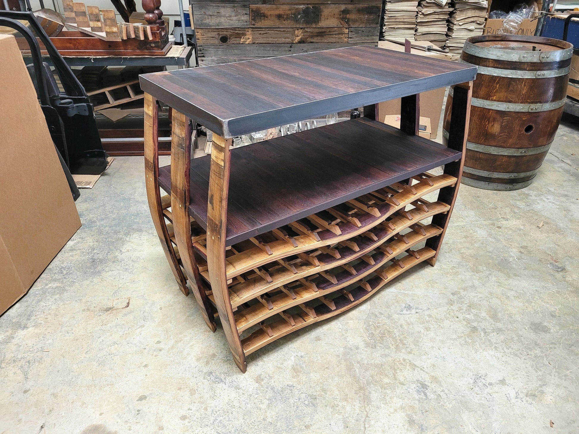 Large Triple Wave Wine Rack Table - Pernah - Made from retired wine barrels. 100% Recycled!