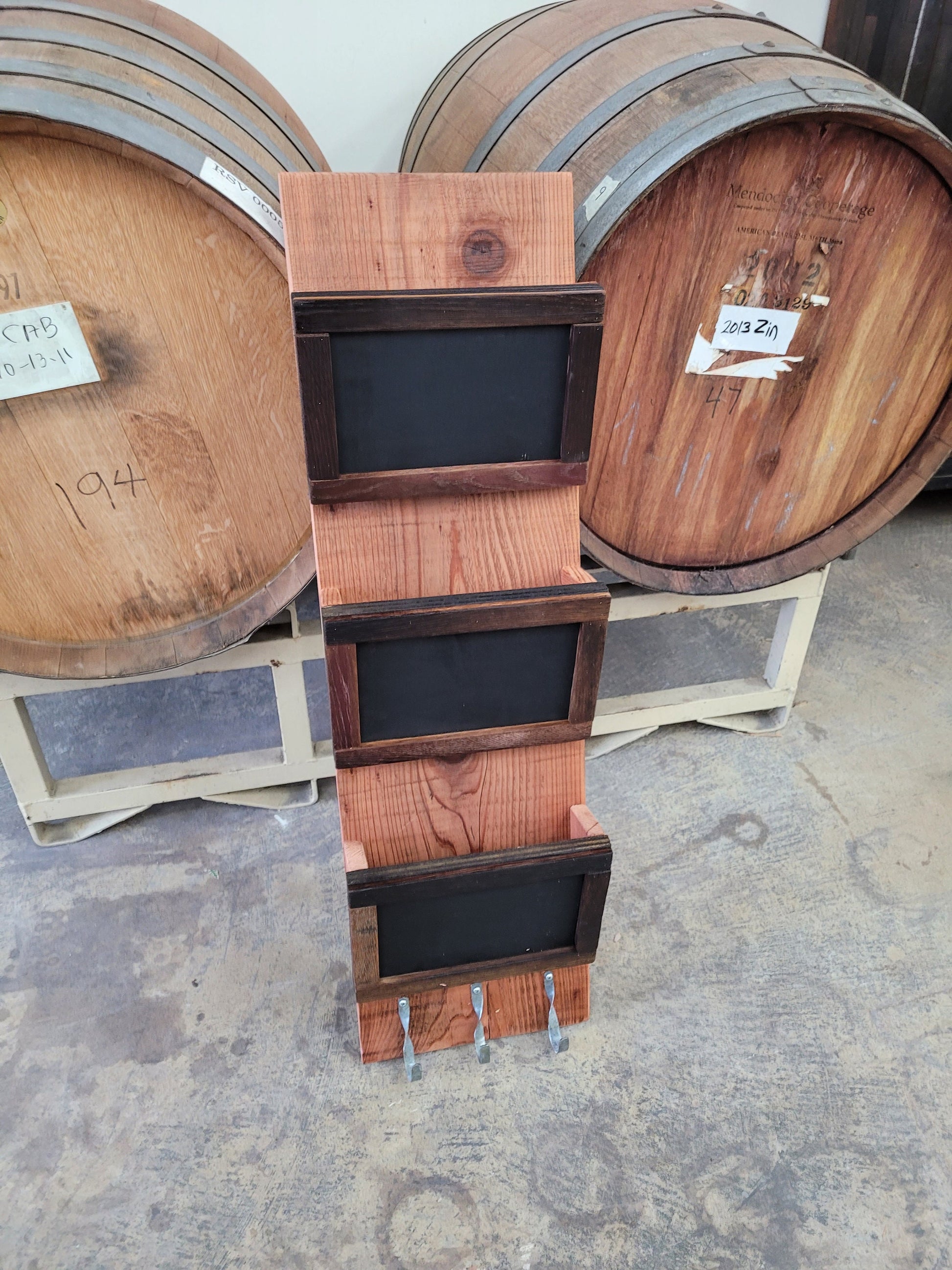 Wine Barrel & Barn Wood Wall Hanging Mail Sorter - Aspen - 100% recycled!