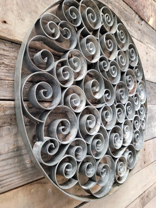 Wine Barrel Swirl Wall Art - Rizo - Made of Hand Curved Reclaimed Steel Wine Barrel Rings. 100% Recycled!