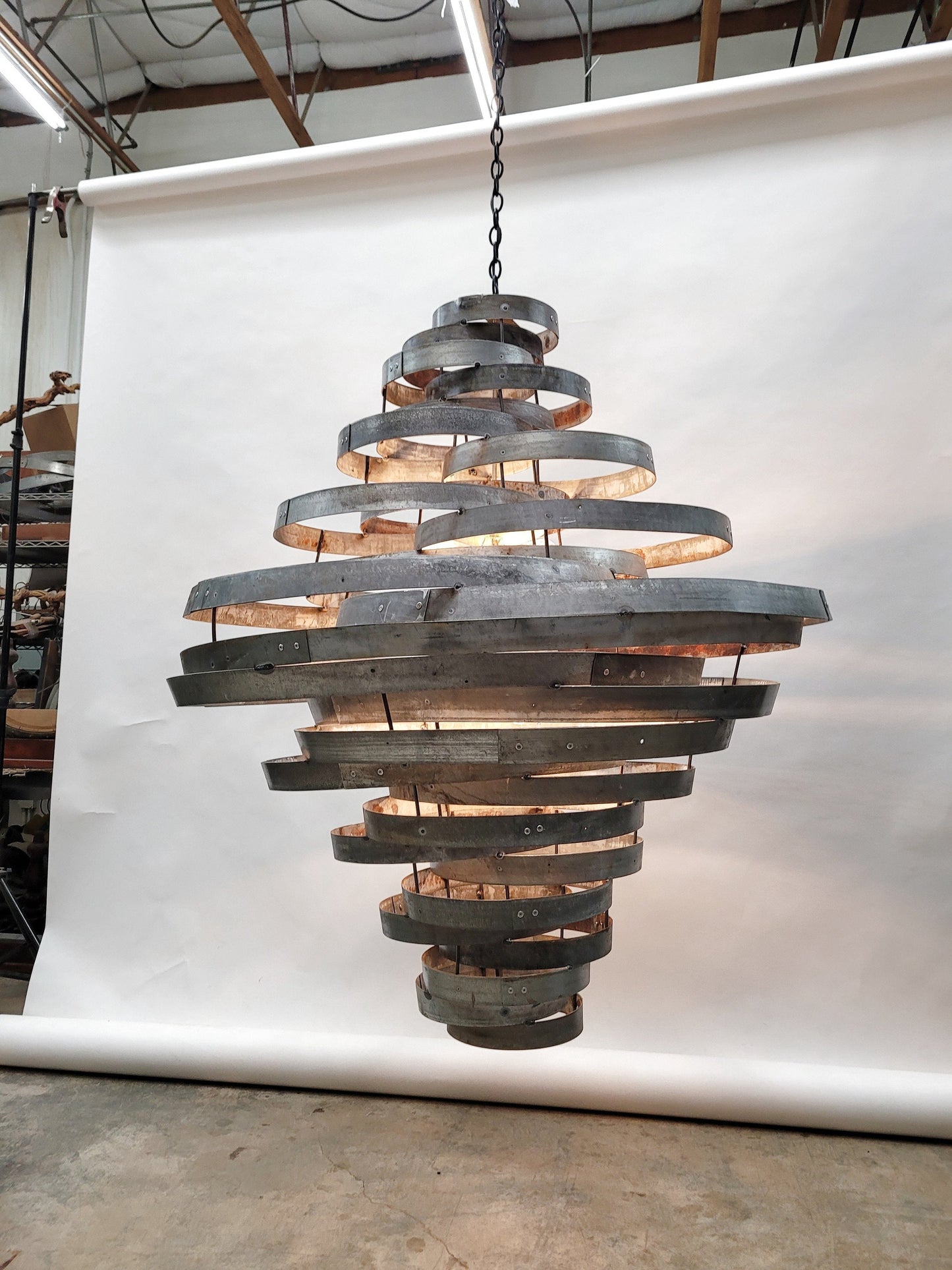Wine Barrel Ring Large Space Chandelier - Tazza - Made from Retired California wine barrel rings. 100% Recycled!