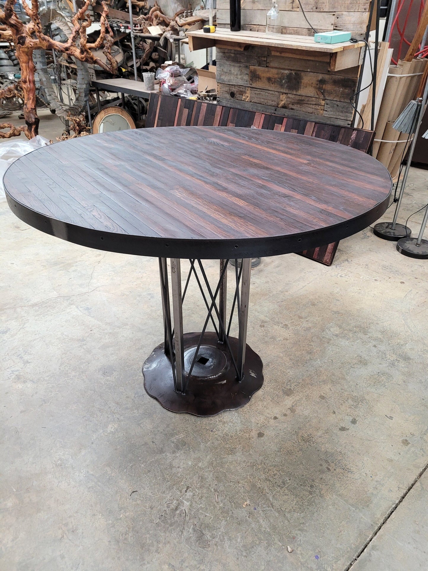 Round Wine Barrel Table - Saba - Made from retired Napa wine barrel staves 100% Recycled!