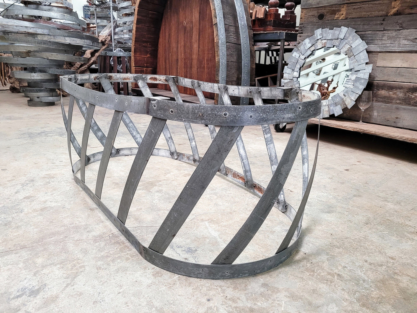 Wine Barrel Oval Coffee Table - Kudra - Made from retired CA Wine Barrel Rings. 100% Recycled!