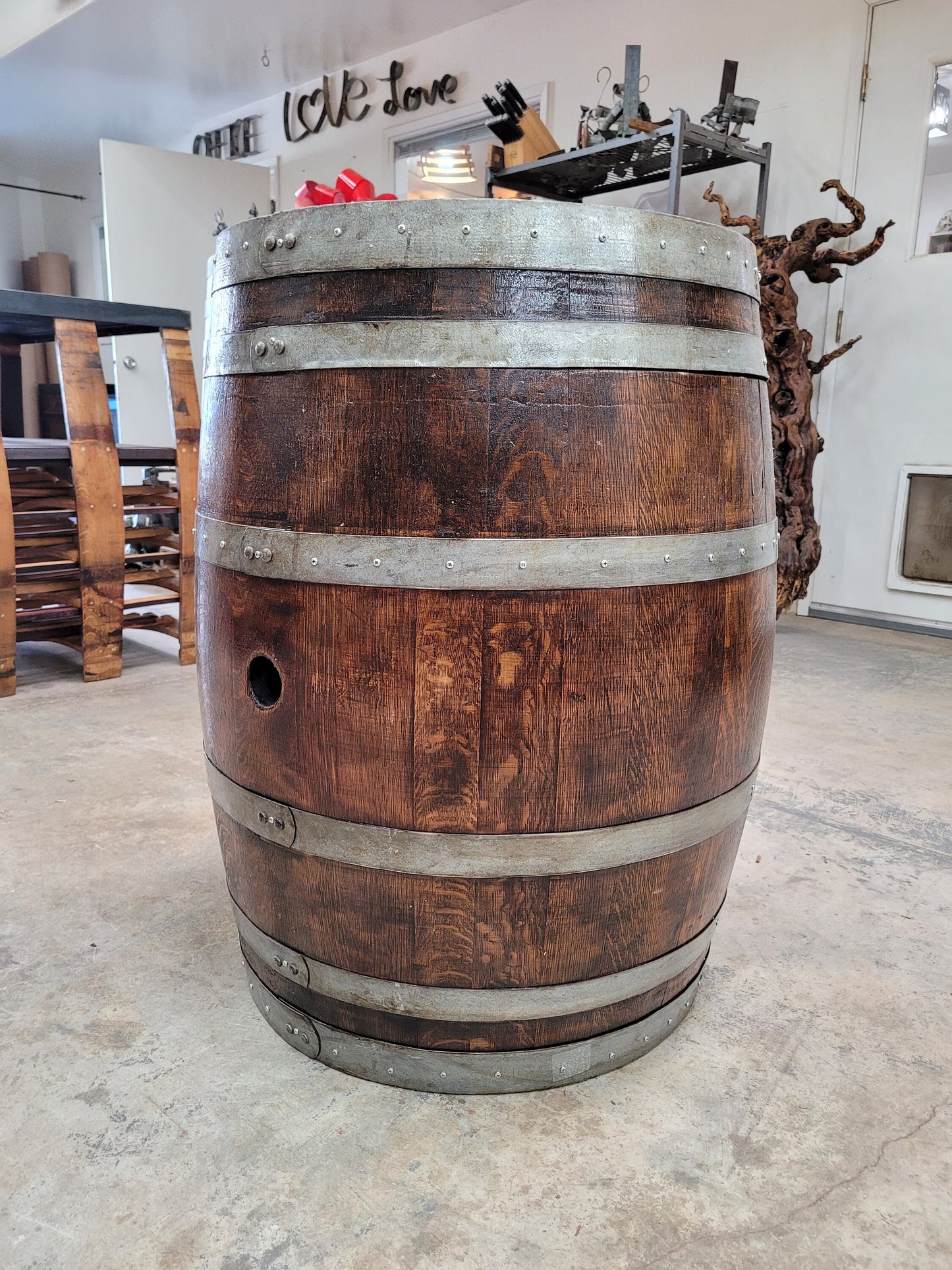 Wine barrel trash can with removable lid - Receptacle - made from reclaimed California wine barrels